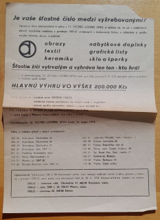 Žrebovacia listina 11. vecnej loterie Slovenského fondu výtvarných umení zo 16. mája 1974 v Bratislave