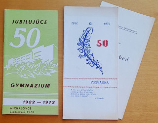 Jubilujúce gymnázium Michalovce 1922-1972 + Pozvánky